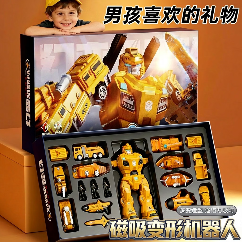 soumade儿童玩具磁力机器人百变拼接模型3-6-10岁玩具车男孩益智生日礼物