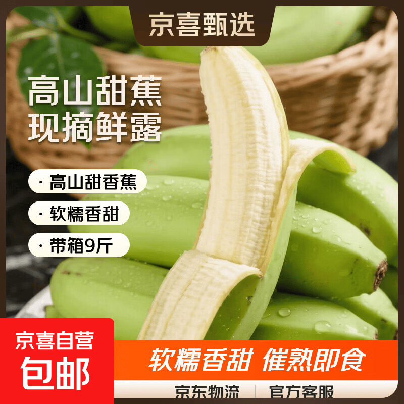 高山甜香蕉正宗当季水果青皮现摘绿皮新鲜鲜露生鲜 云南高山绿皮香蕉【软糯香甜】放置催熟后食用 带箱9斤