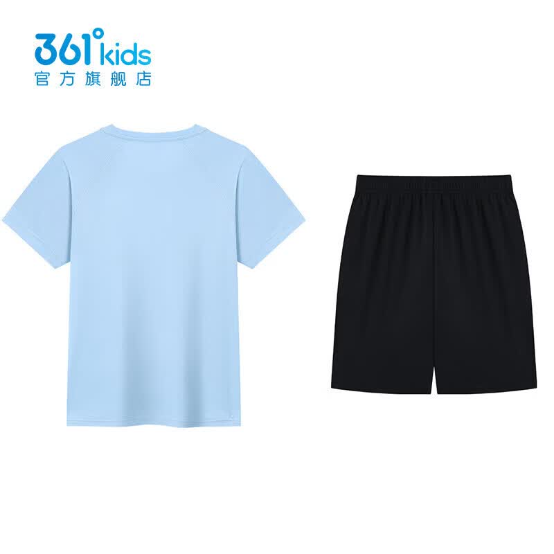 361°童装男童运动套装短袖T恤短裤2026年夏季新款中大童套装 椰蓝/经典黑 140