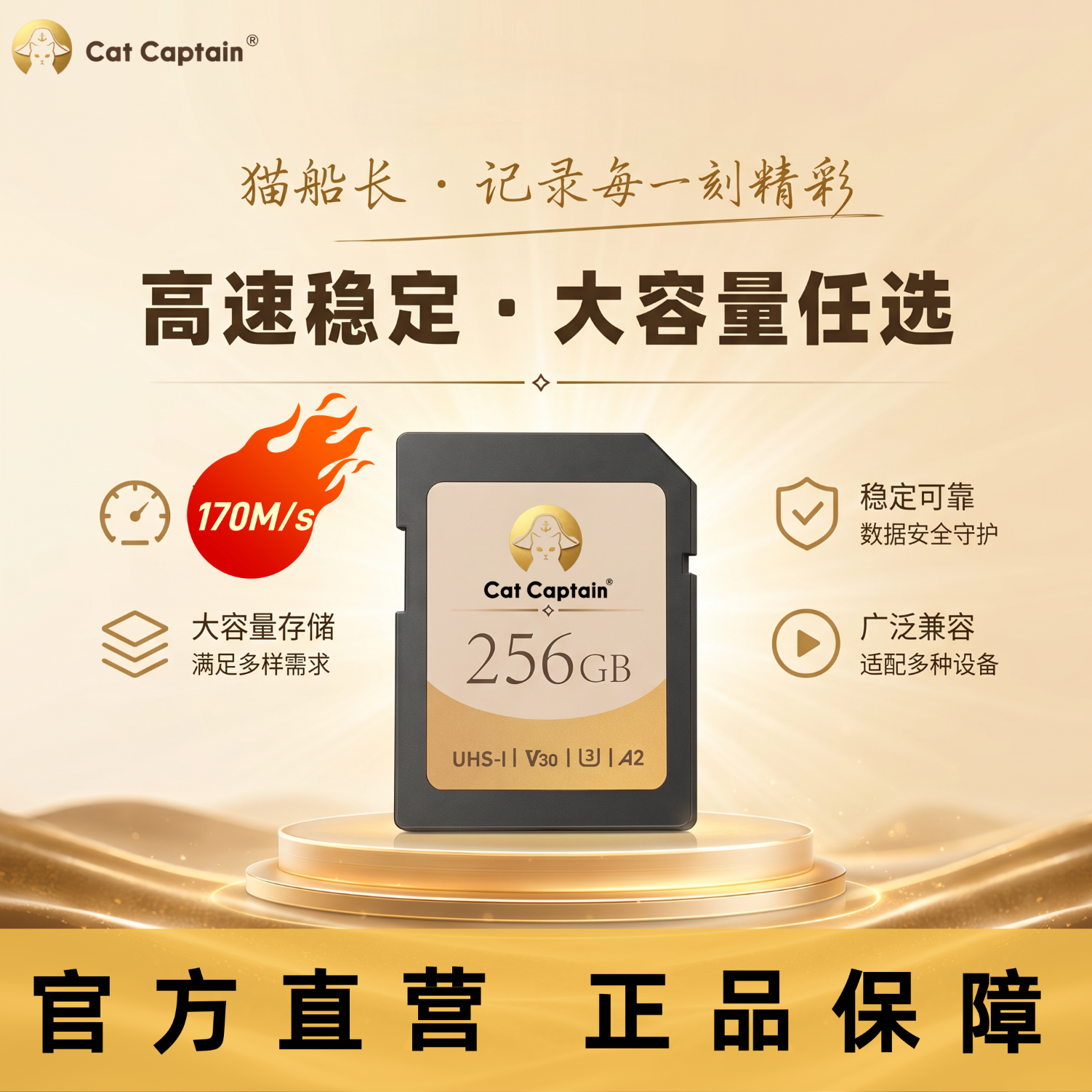 CAT CAPTAIN（猫船长）单反相机专用SD卡A2V30高速SD卡支持专业摄影必备4K超清好品质纯享高效稳定耐久用170/s 1TB 大容量SD专业摄影（赠送128GB内存卡） 京东折扣/优惠券