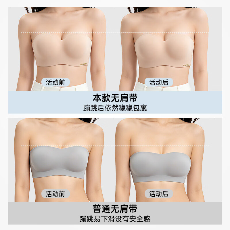 润微无肩带内衣女小胸聚拢防滑可调节文胸无痕隐形抹胸罩夏季薄款 隐形肤(送布面乳贴*5对+肩带*1+同色延长扣) L 80BC