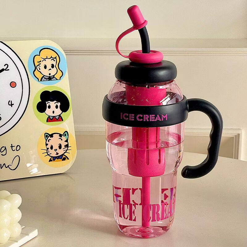 亚创优品+塑料杯水杯男女便携运动水杯大容量泡茶水杯防漏学生杯太空杯子 粉色 1300ML