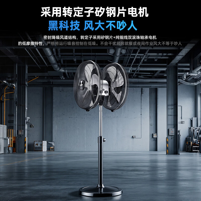 林边双面落地扇铝叶大风量轻音电风扇360度双头风扇旋转摇头立式饭店落地商用大排档两面商用风扇 20寸黑色双面落地扇【360度摇头+双开双控】