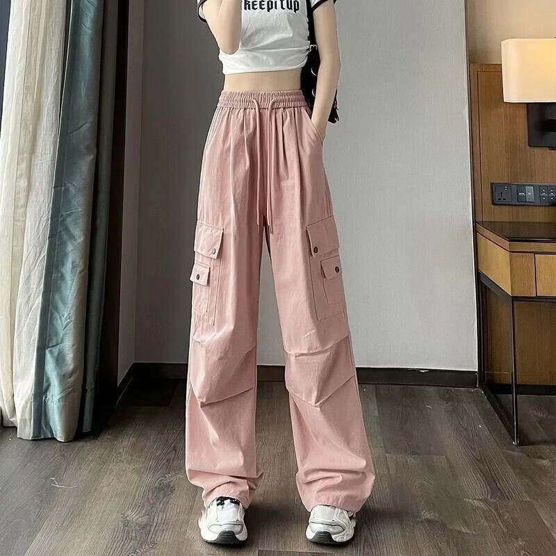 YOUNVFR美式工装裤女休闲高腰显瘦直筒裤子宽松百搭阔腿运动裤ins 诚M03米杏色 L /110-115斤 YOUNVFR美式工装裤女休闲高腰显瘦直筒裤子宽松百搭阔腿运动裤ins 诚M03米杏色 L /110-115斤