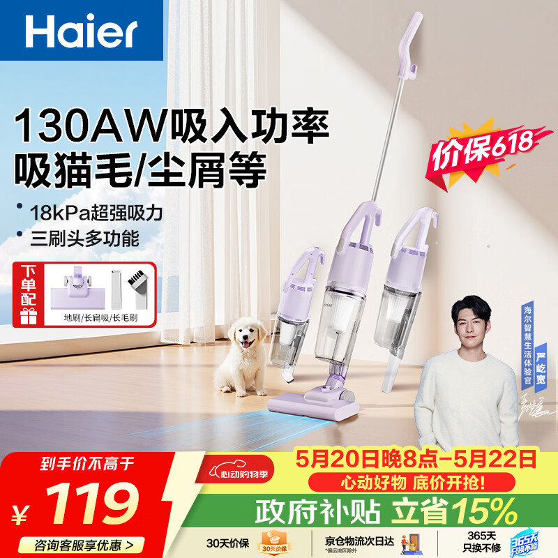 海尔（Haier）吸尘器【价保618】家用 有线手持推杆二合一 大功率大吸力 轻量车辆清洁 宠物毛发清洁HSC-S802A