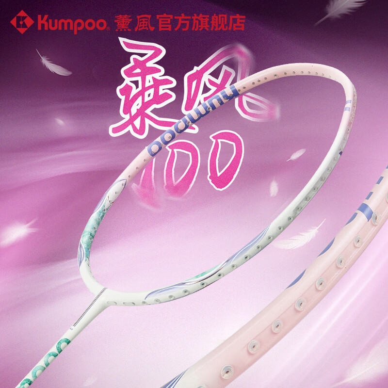 薰风（KUMPOO）2026新款羽毛球拍全碳素纤维超轻耐打进攻型单拍熏风乘风100 粉色 成品拍