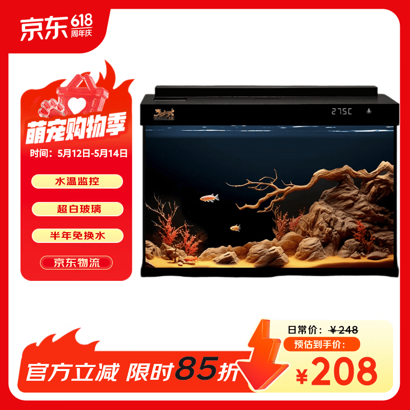 森森金麟超白玻璃鱼缸一体缸自循小型懒人家用水族箱LE-380