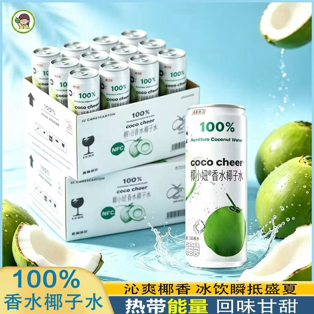 椰小妞越南原瓶进口NFC100%香水椰子水 0脂电解质椰子饮料夏日畅饮整箱 24听（12听*2箱）