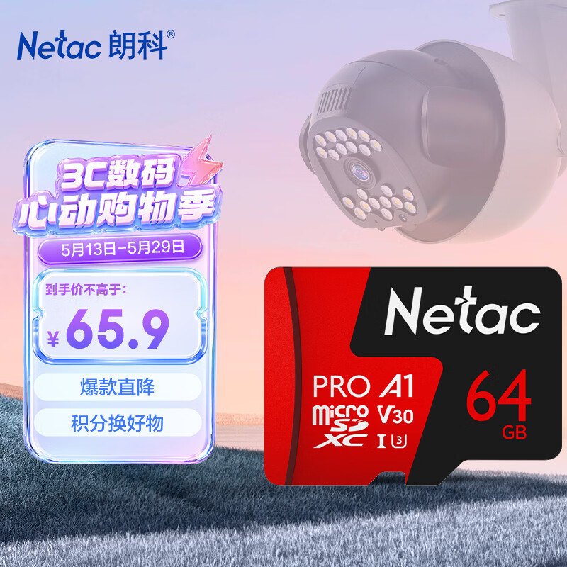 朗科（Netac）64GB TF（MicroSD）存储卡P500系列 A1 U3 V30 4K 耐用行车记录仪&监控摄像头内存卡 读速100MB/s