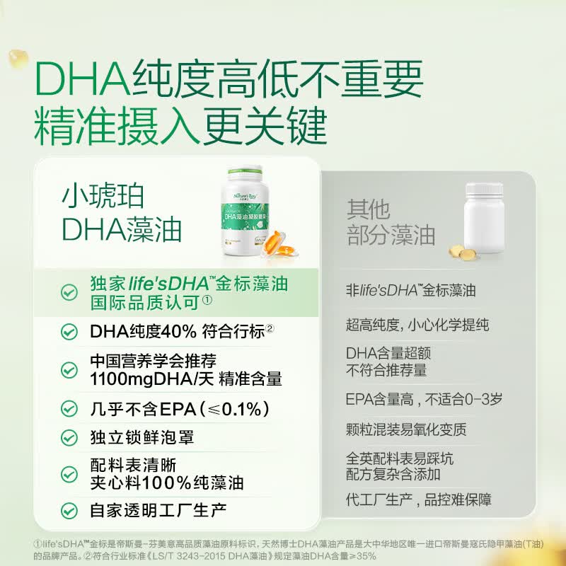 天然博士dha藻油 小琥珀DHA藻油 dha婴幼儿儿童成人可食用金标藻油dha 【60粒】金标藻油dha 60粒*1盒