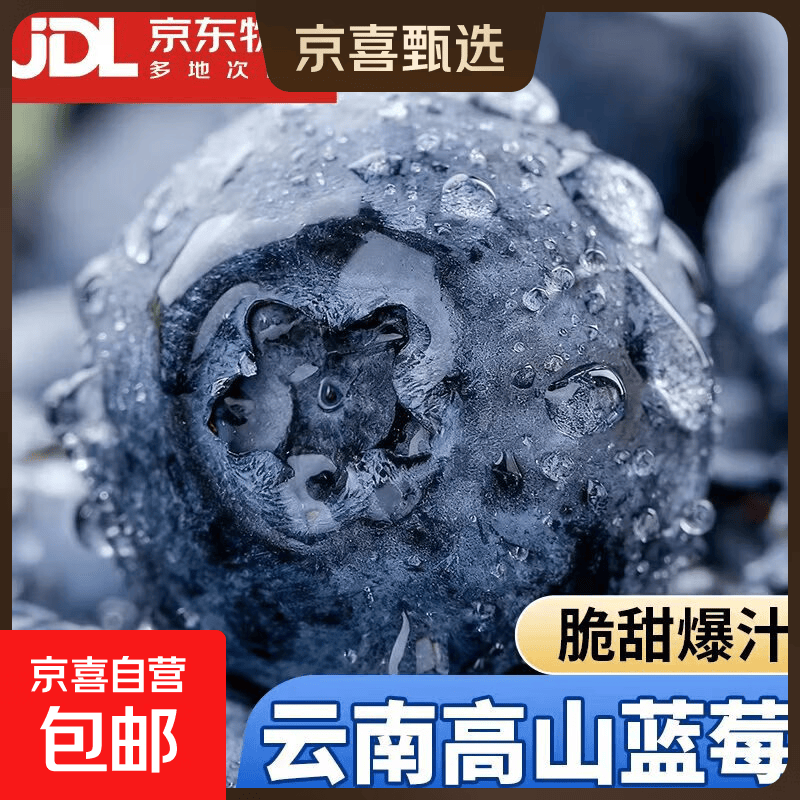云南蓝莓【JD快递-多地发货】蓝莓新鲜超大高山花香果水果送礼 精选果【单果15mm+】单盒净重100g 8盒 越多越划算【100g-125g/盒】