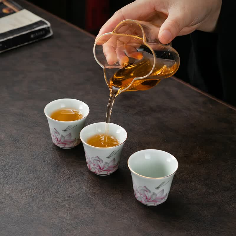 京峰阁 茶具套装 景德镇陶瓷盖碗茶壶茶杯整套高档轻奢家用礼物商务礼品 情投意荷粉盖碗茶壶套装(粉) 7人饮 11件