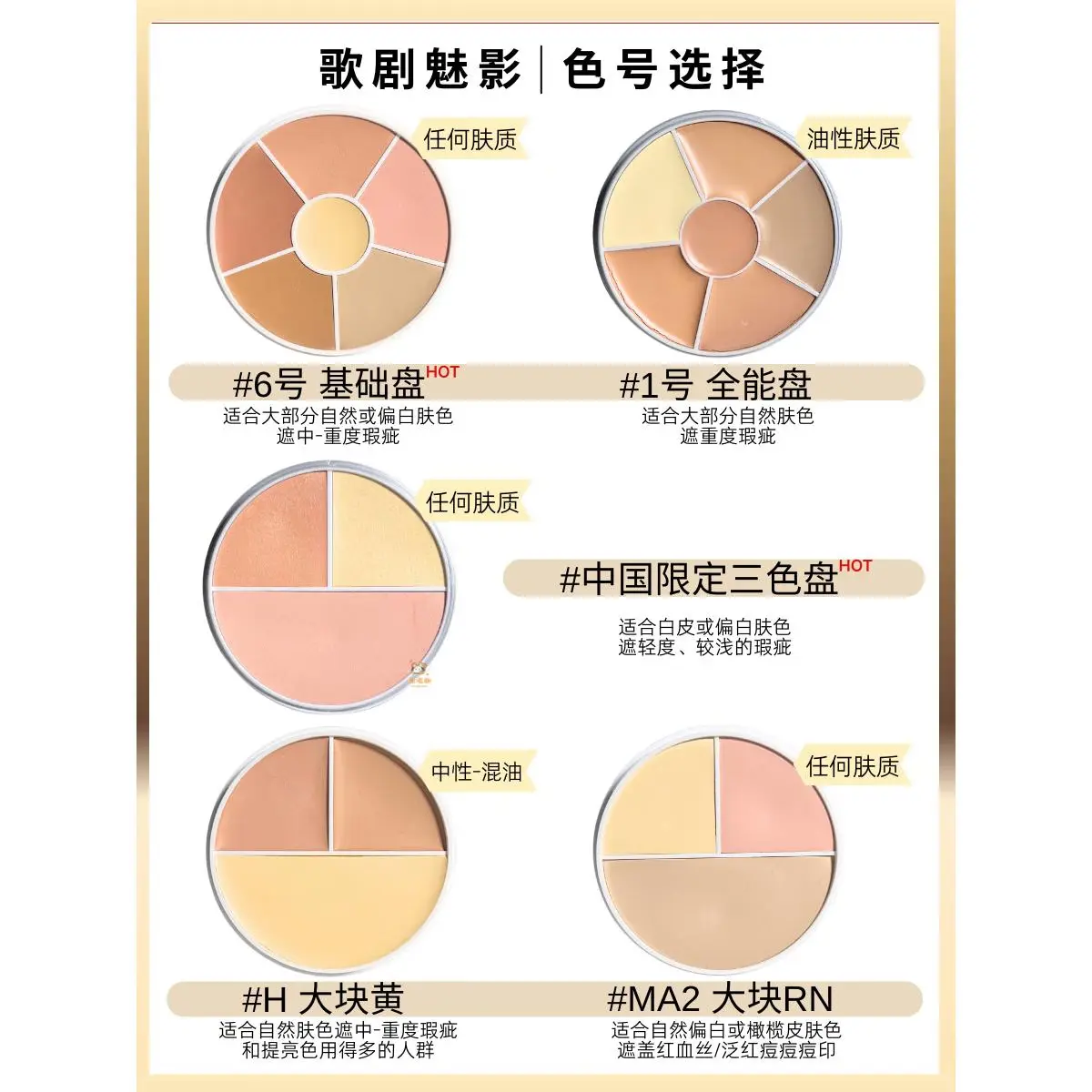 歌剧魅影德国遮瑕膏小样遮瑕盘中国限定遮黑眼圈泪沟面具试色 中国限定三色1.2g【送370刷+皮面粉扑】