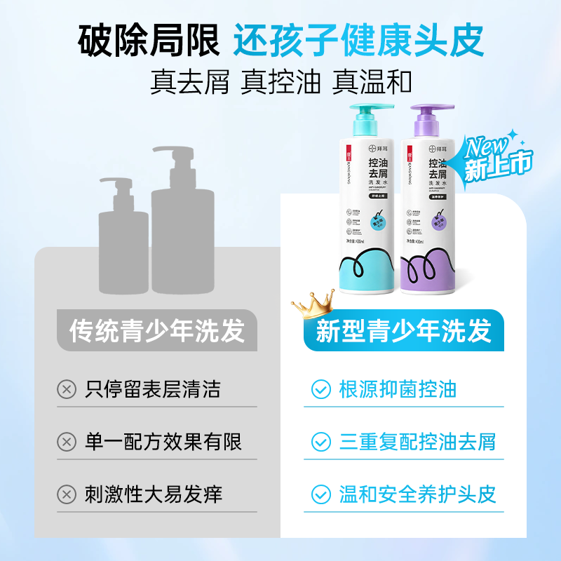 康王拜耳青少年洗发水 控油去屑 舒缓止痒滋养修护头皮清洁洗发露 【青少年】滋养修护紫瓶 430ml*1瓶 去屑、控油、止痒