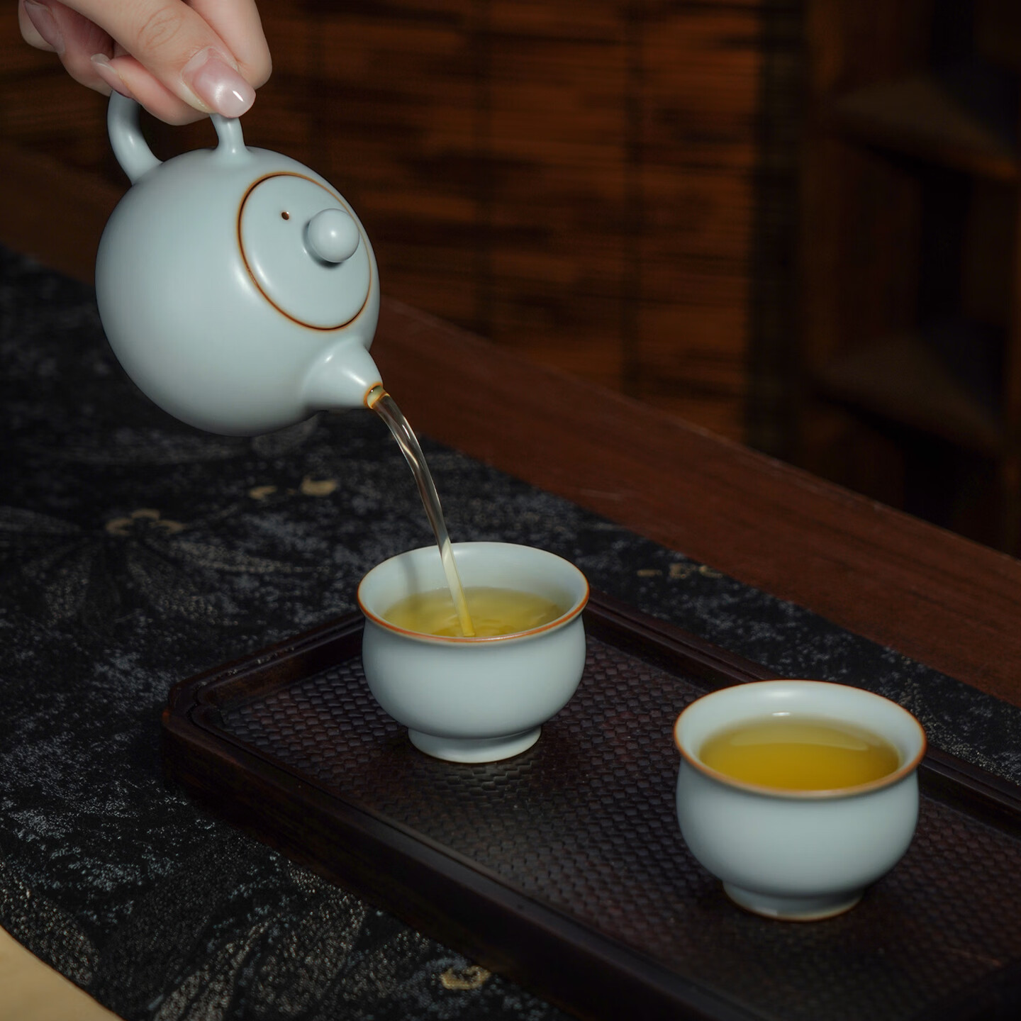 仁慈佑物茶具茶壶盖碗套装汝窑高档礼盒装 全手工陶瓷青瓷 西施元宝茶组 西施元宝茶组  不开片汝窑 3件
