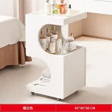 匠饰美容院专用小推车木质可移动护理仪器置物架化妆品手推高级工具车 40*46CM 暖白色