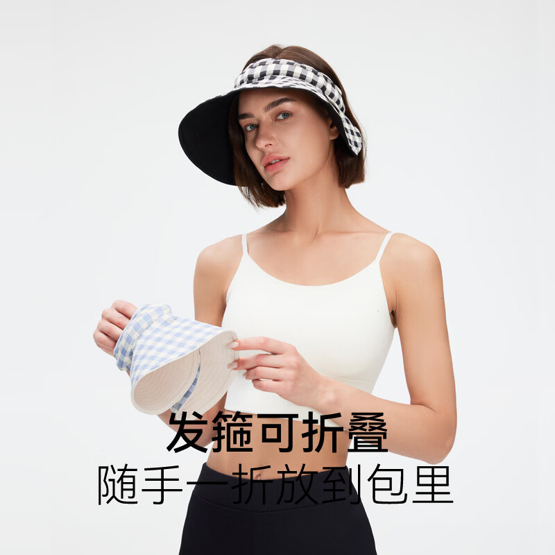 OhSunny防晒帽格纹飘带渔夫帽大帽檐防紫外线遮阳帽 辰雨紫-发箍帽