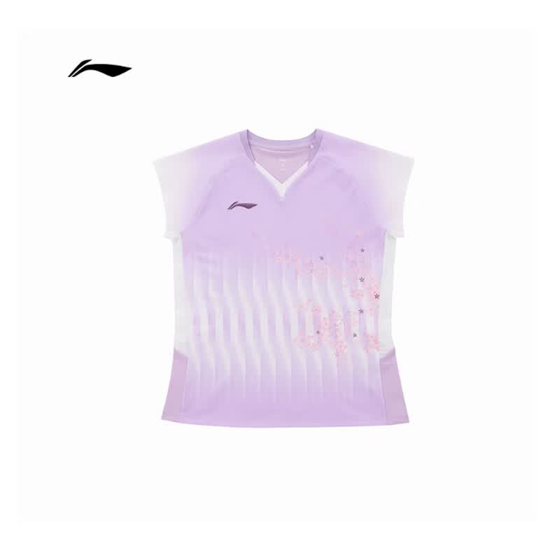 李宁（LI-NING）大赛服志田千阳同款羽毛球服透气速干运动服短袖上衣AAYW208 AAYW208-4 丁香紫 女款大赛服 2XL