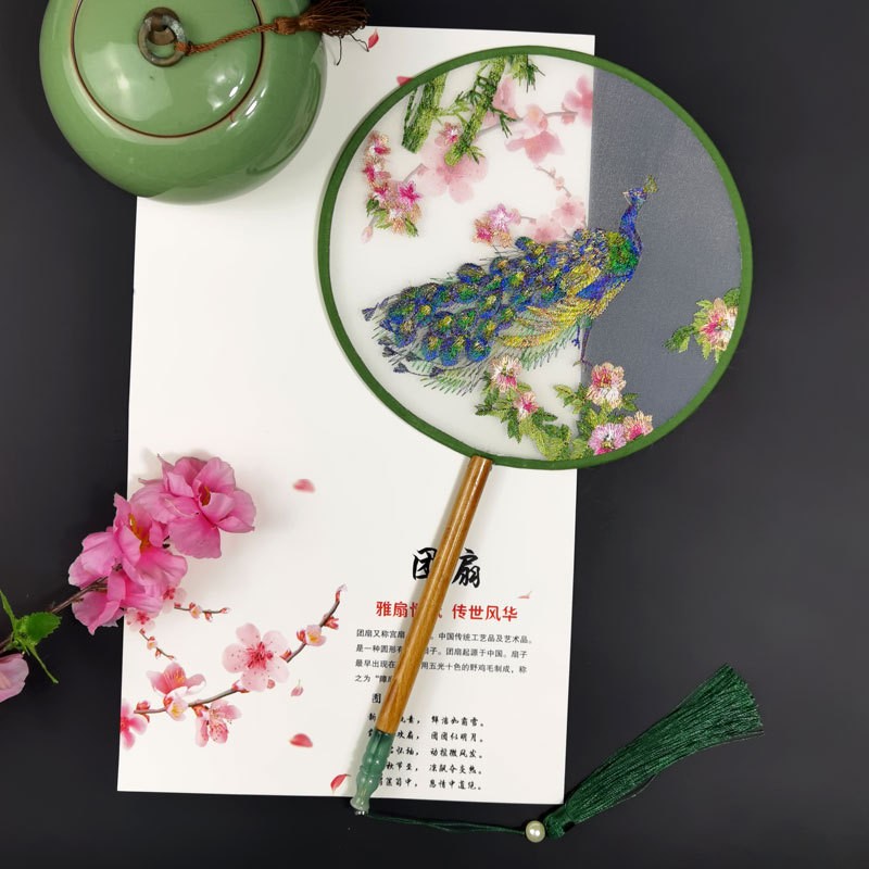 玩控刺绣丝绸宫扇圆形绣花团扇古典旗袍舞蹈工艺扇配流苏汉服配饰
