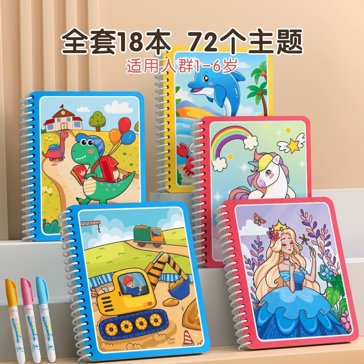汉状元书院儿童水画本0-6岁宝宝涂鸦神奇画画板清水作画反复使用一岁男孩女孩涂色绘画套装六一儿童节礼物 中性款【共6本可重复使用】送6支笔
