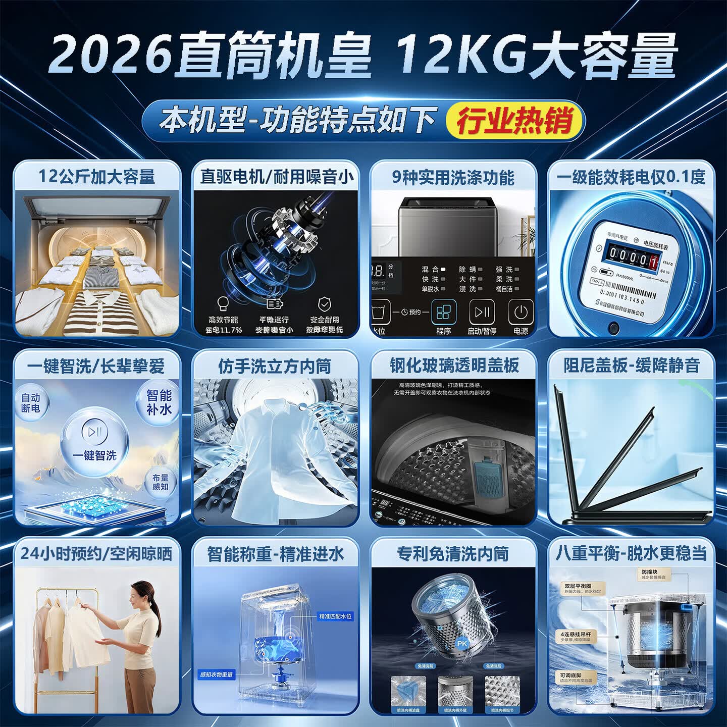 美的（Midea）12公斤直驱变频全自动洗衣机波轮大容量一级能效 专洗大件家用除螨洗内筒免清洗单脱水 以旧换新