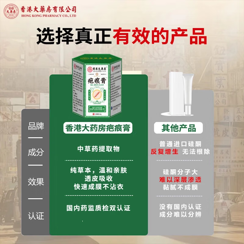 香港大药房有限公司贴膏草本萃取护理膏疤痕旧疤伤疤淡印凹凸增生痘坑软膏痘印痘坑 1瓶 【买2送1】推荐周期装
