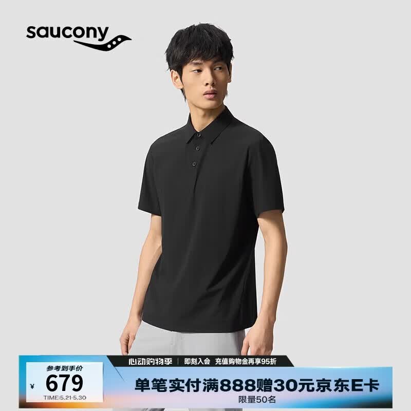 SAUCONY索康尼男春夏轻量质感舒适挺阔经典短袖polo衫 正黑色 XL