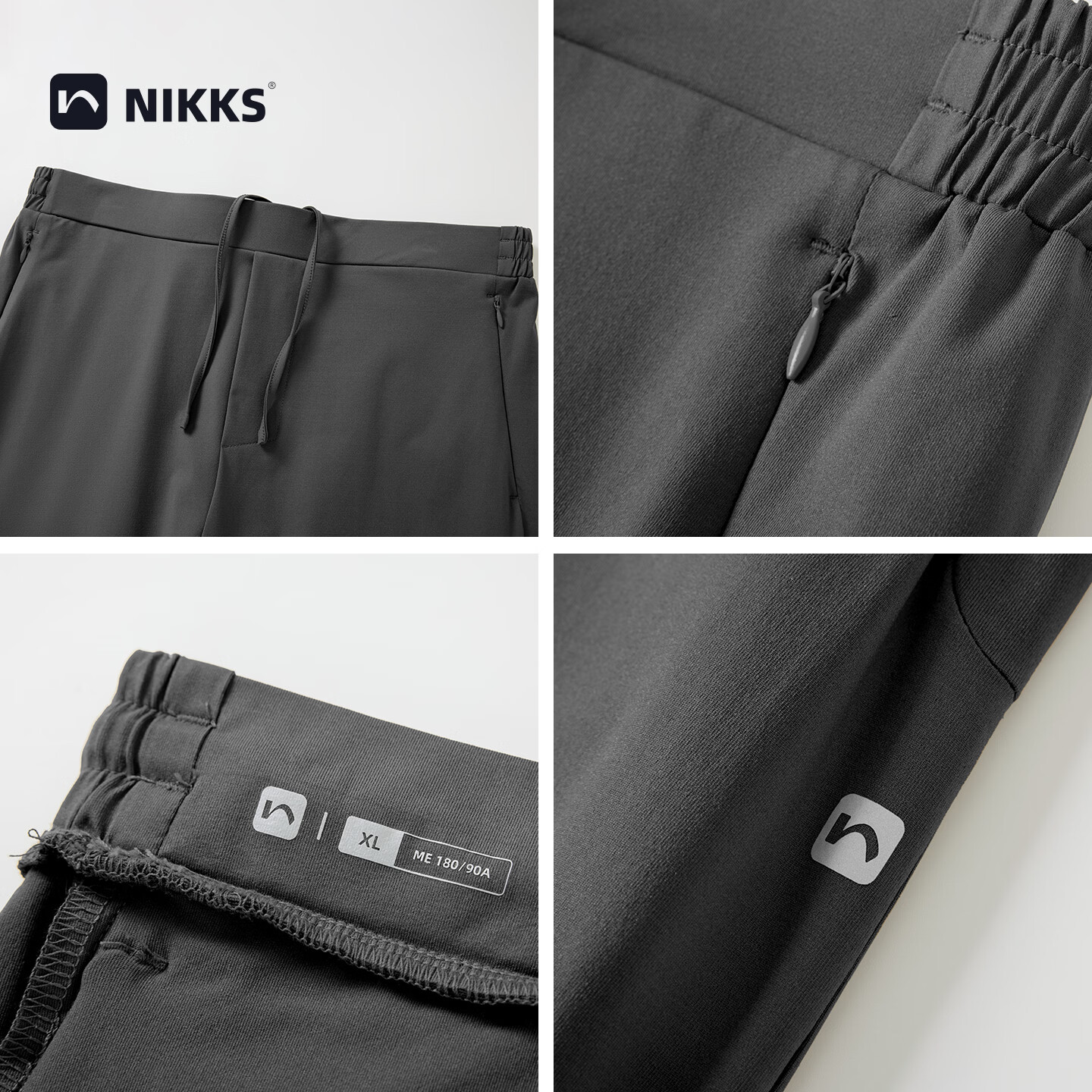 NIKKS新品户外速干长裤男夏薄款透气直筒裤休闲裤运动速干裤口袋拉链 深灰 L