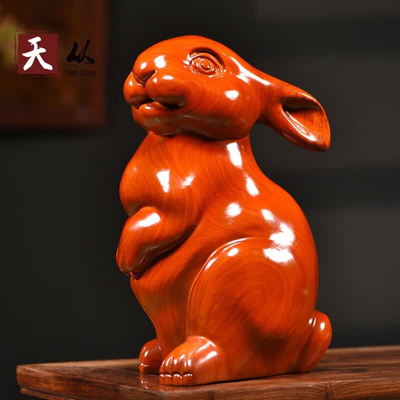 花梨木雕兔子摆件实木小兔子工艺品纯木质兔年吉祥物生日礼物礼品木制