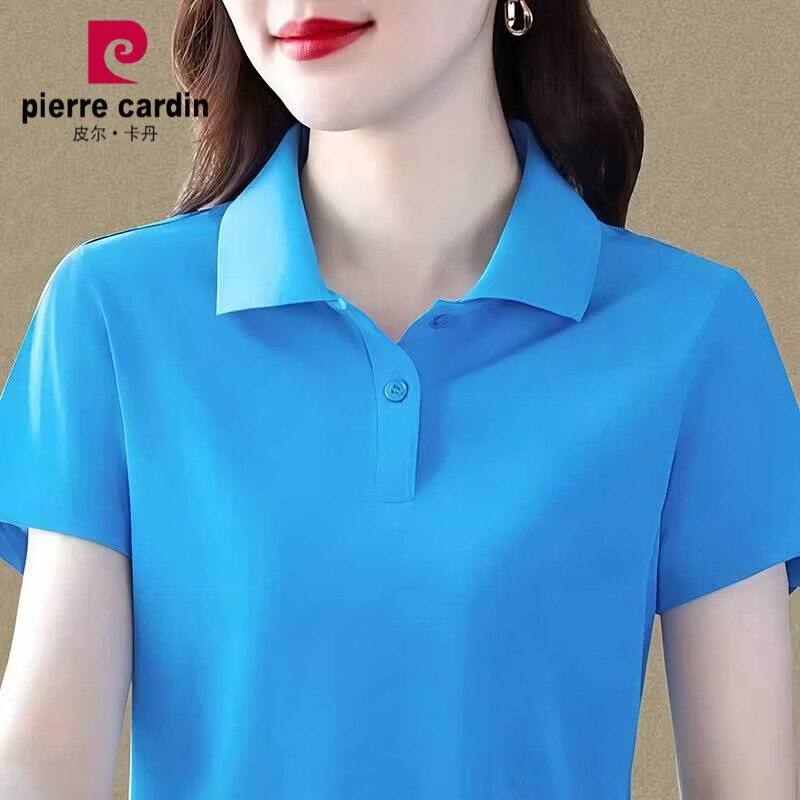皮尔卡丹(pierre cardin)冰丝翻领短袖纯色t恤女夏季大码中年妈妈带领上衣显瘦速干polo衫 紫色 纯色 L 建议100-115斤