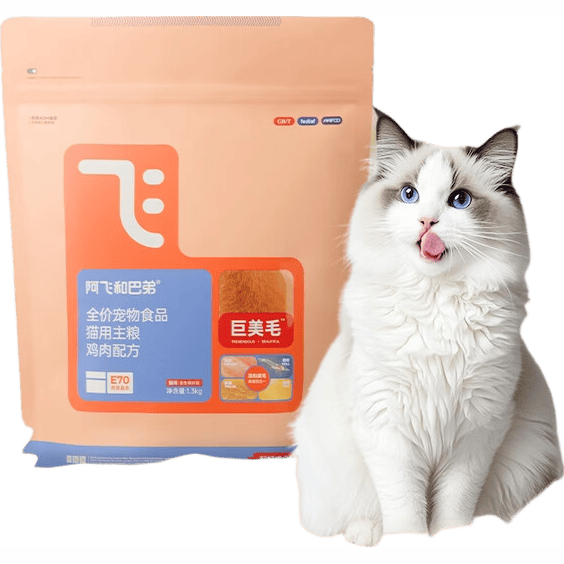 阿飞和巴弟巨美毛猫粮全价成猫幼猫通用型鸡肉配方美毛猫粮送同款试吃装60g 鸡肉配方6.5kg（1.3kg*5袋）