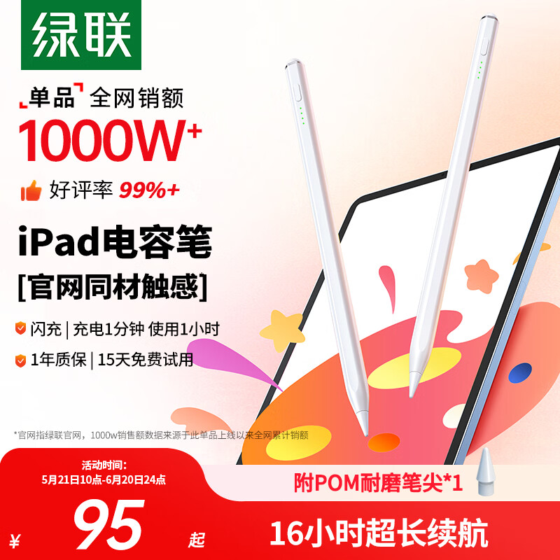 绿联电容笔iPad触控笔适用2026年iPad Pro/Air 8/Mini/iPad11平板触屏手写笔磁吸Apple Pencil二代