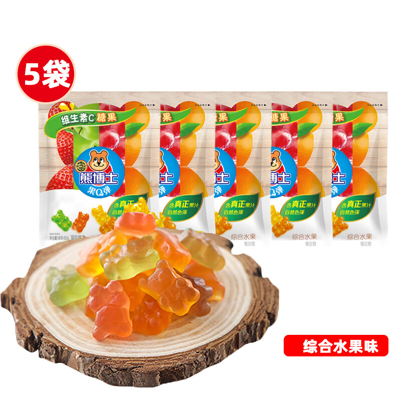 徐福记 熊博士橡皮糖多口味果汁软糖水果qq糖儿童零食 综合水果味60g*