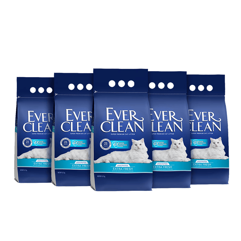 铂钻（EverClean）除臭低尘膨润土宠物用品矿砂猫砂蓝标无香款4.2kg*5包【礼盒装】