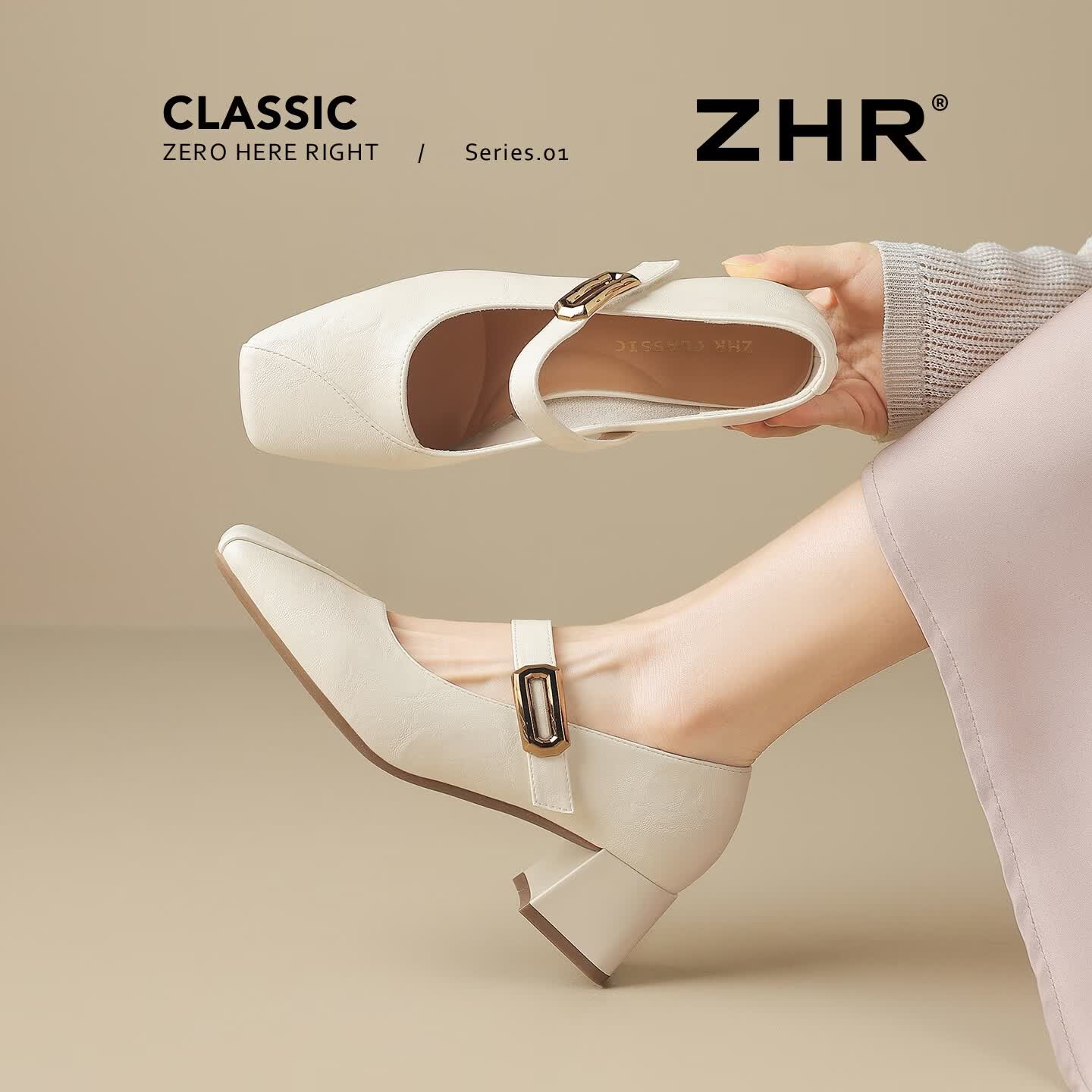 ZHR则则玛丽珍女鞋2026新款夏季法式高跟鞋通勤百搭单鞋 米色 38