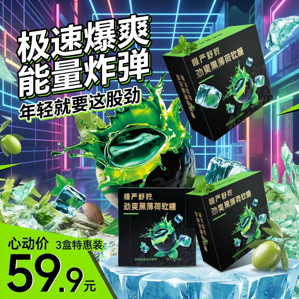 慢严舒柠劲爽黑薄荷软糖薄荷糖强劲润喉糖软糖 劲爽黑薄荷 80g*3盒