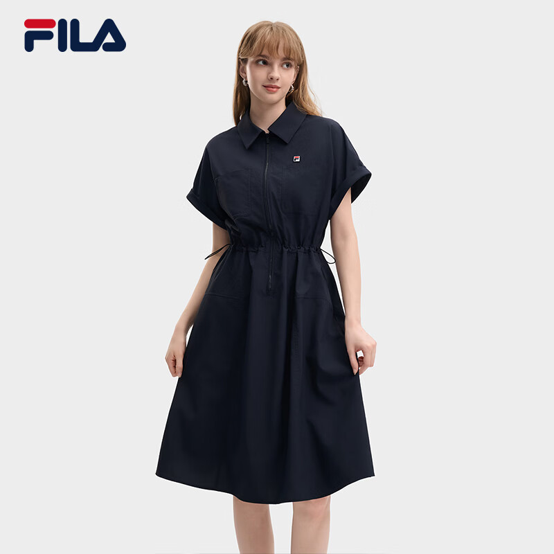 FILA 斐乐官方女子梭织连衣裙2026秋新款裙子时尚休闲舒适衬衫裙 启灵蓝-DB L 170/88A/L