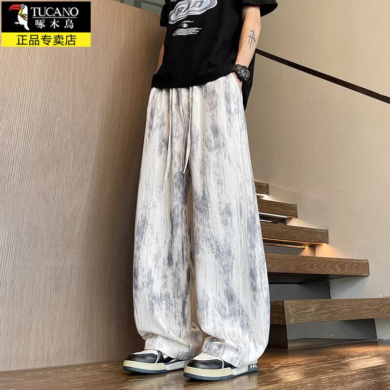 啄木鸟慵懒感格子休闲弯刀裤男女夏季潮ins星星挂饰阔腿裤宽松情侣长裤 2612蓝格子 XL 约130-150斤