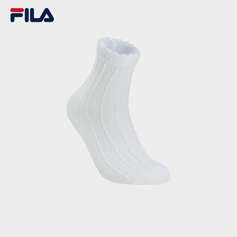FILA 斐乐官方女袜新款中腰袜时尚休闲袜子舒适百搭运动袜中筒袜 标准白-WT