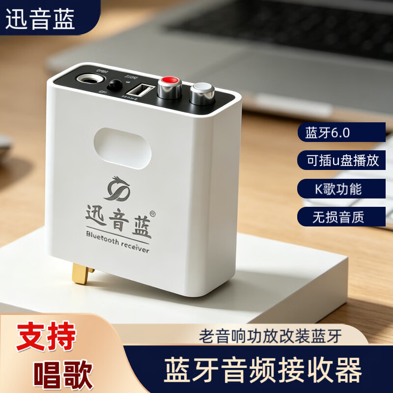 迅音蓝蓝牙接收器6.0音响功放转换无线音频适配U盘麦克风k歌无损立体声 蓝牙接收器+遥控器+二对二音频线