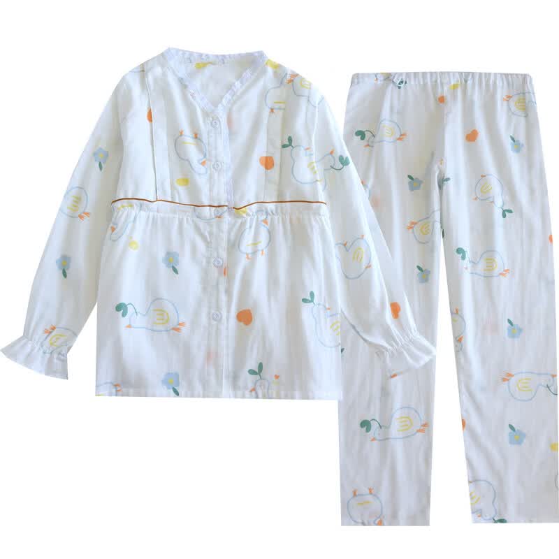 ROVO月子服孕妇睡衣套装纯棉可外穿产后哺乳衣夏季薄款 鸭梨 XL
