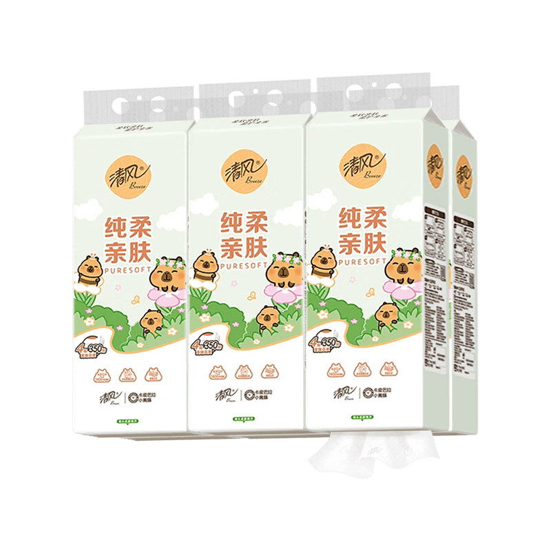 清风抽纸悬挂式抽纸壁挂式大包耐用纸巾家用加厚亲肤卡皮巴拉纸巾 【整箱装】 4层 2100抽*6提