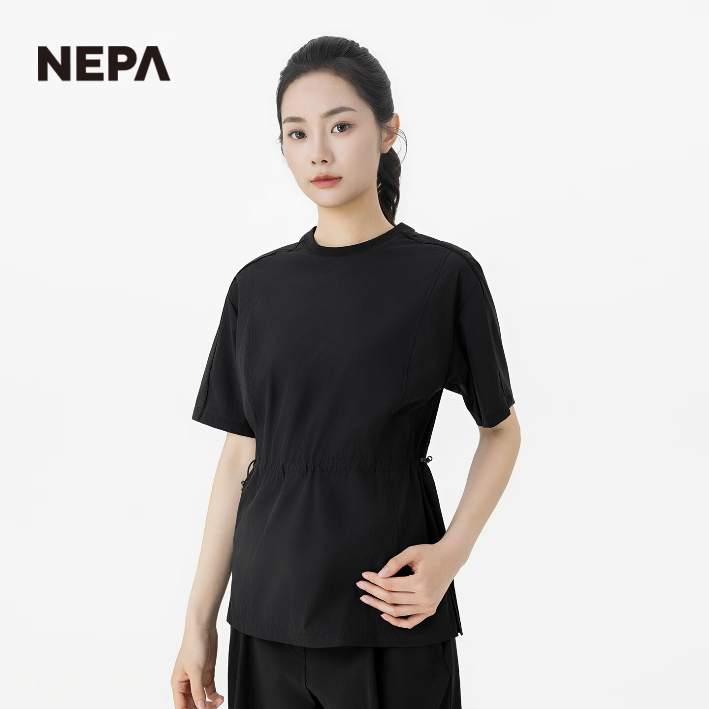 NEPA耐葩2026春夏新品女士户外舒适冷感弹力可调节圆领短袖T恤7M45364 黑色 C01 M 170/92A（100）