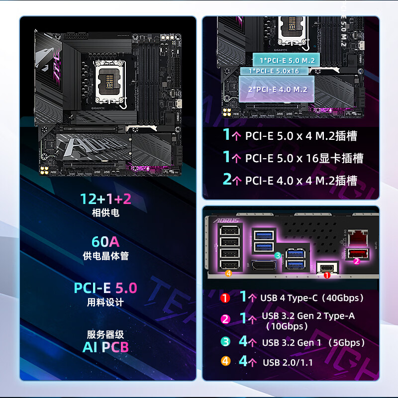 技嘉(GIGABYTE)小雕Z890M AORUS ELITE WIFI7 DDR5主板 支持CPU Ultra 285K 265K 270K PLUS LGA 1851