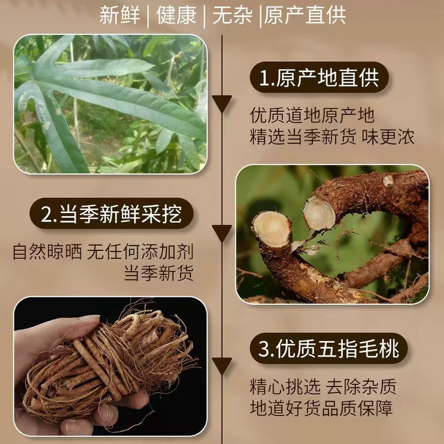 同仁堂（TRT）正宗特级野生五指毛桃中药材无硫新晒老根煲汤材料五指毛桃茯苓茶 特级五指毛桃 250g*4袋 净重