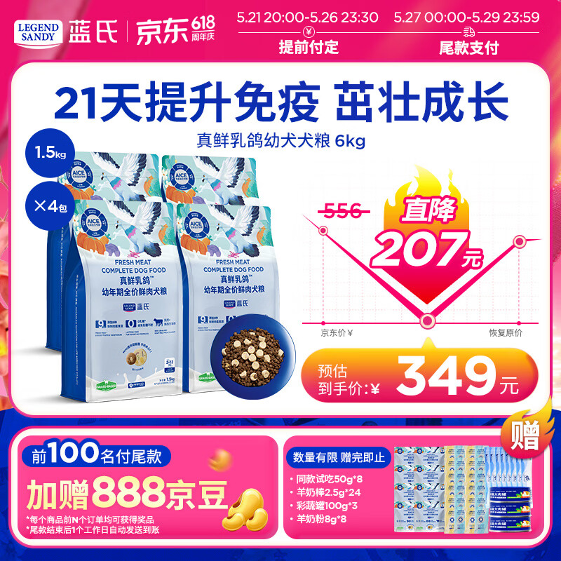 蓝氏真鲜乳鸽幼犬粮1.5kg*4 329元，蓝氏大鹅烘焙犬粮1.8kg*5 479元 - 美泡泡