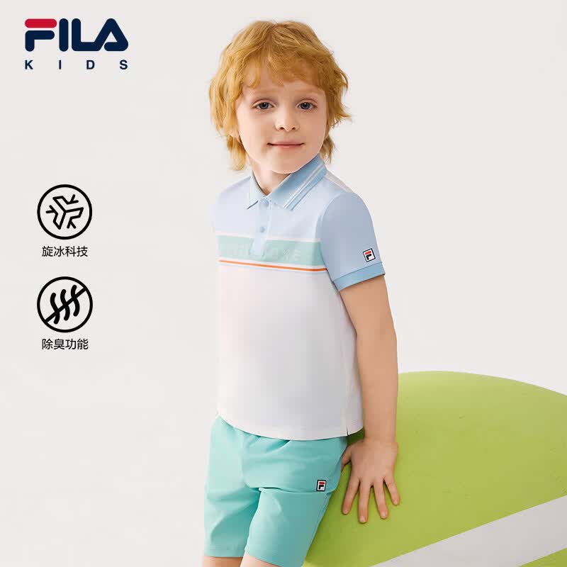 FILA【旋冰科技】斐乐儿童童装短袖T恤2026年夏新款男小童POLO衫 玉石白-WT 110
