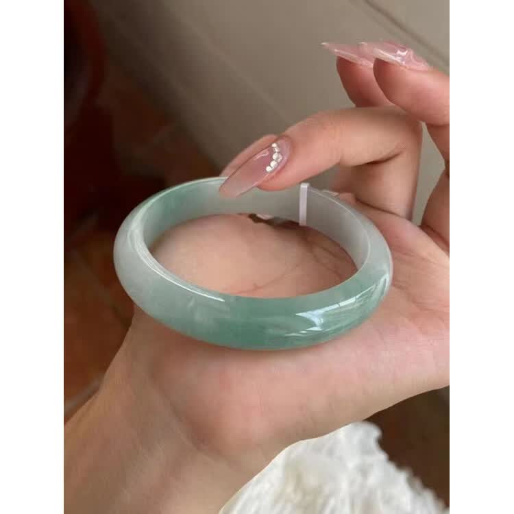 DL胖东来同款天l然高冰冰糯种玉手镯女款油青飘花缅甸老坑冰种翡 圈口63-64mm