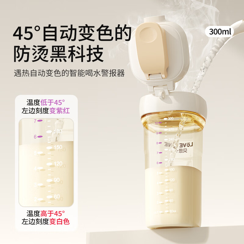 贝思卡儿随手杯PPSU随行孕妇水杯免拧盖吸管杯便携翻盖奶瓶儿童幼儿园家用 升级防喷-贝诺米300ML【送手提绳+重力球】