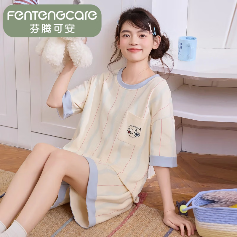 芬腾可安（FENTENGCARE）纯棉睡衣女士夏季短袖短裤套头大码宽松可爱卡通家居服两件套 CRS-36761女 L